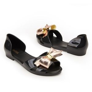 Melissa | Seduction IV Black & Gold D'orsay Jelly Flats